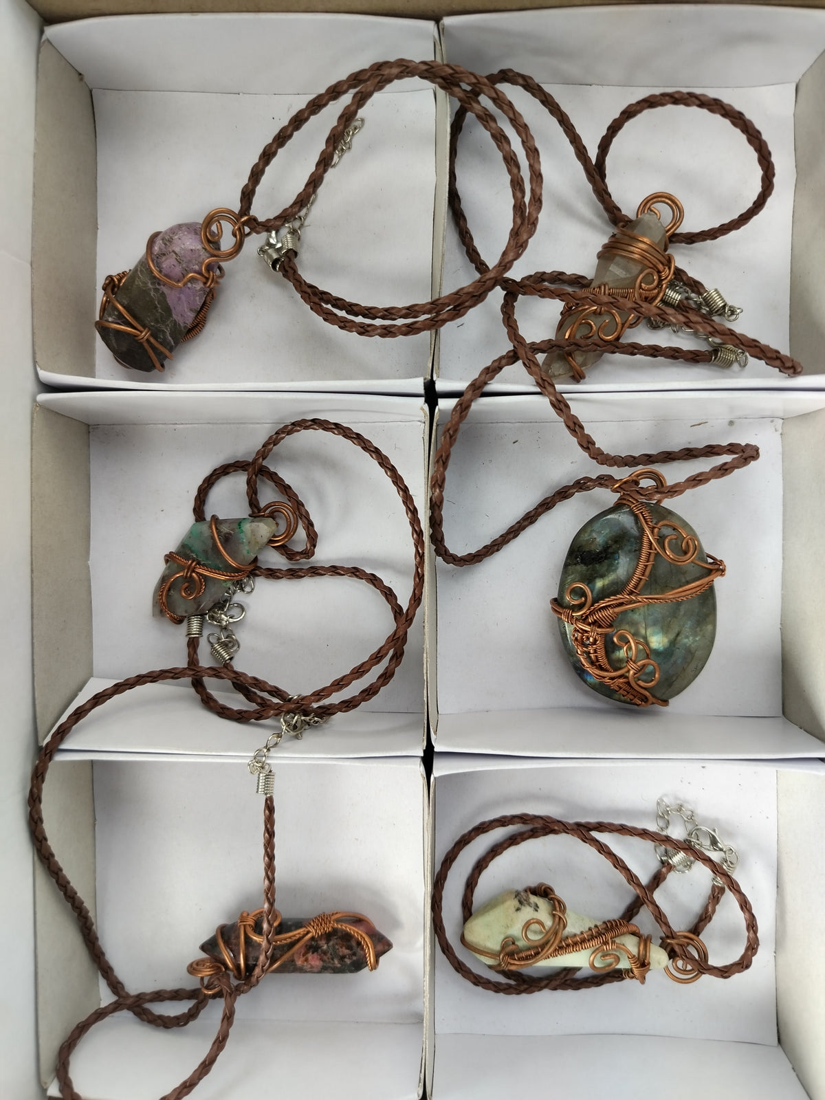 Hand Made Copper Wire Wrapped Pendants x 6 From Southern Africa - Toprock Gemstones and Minerals 