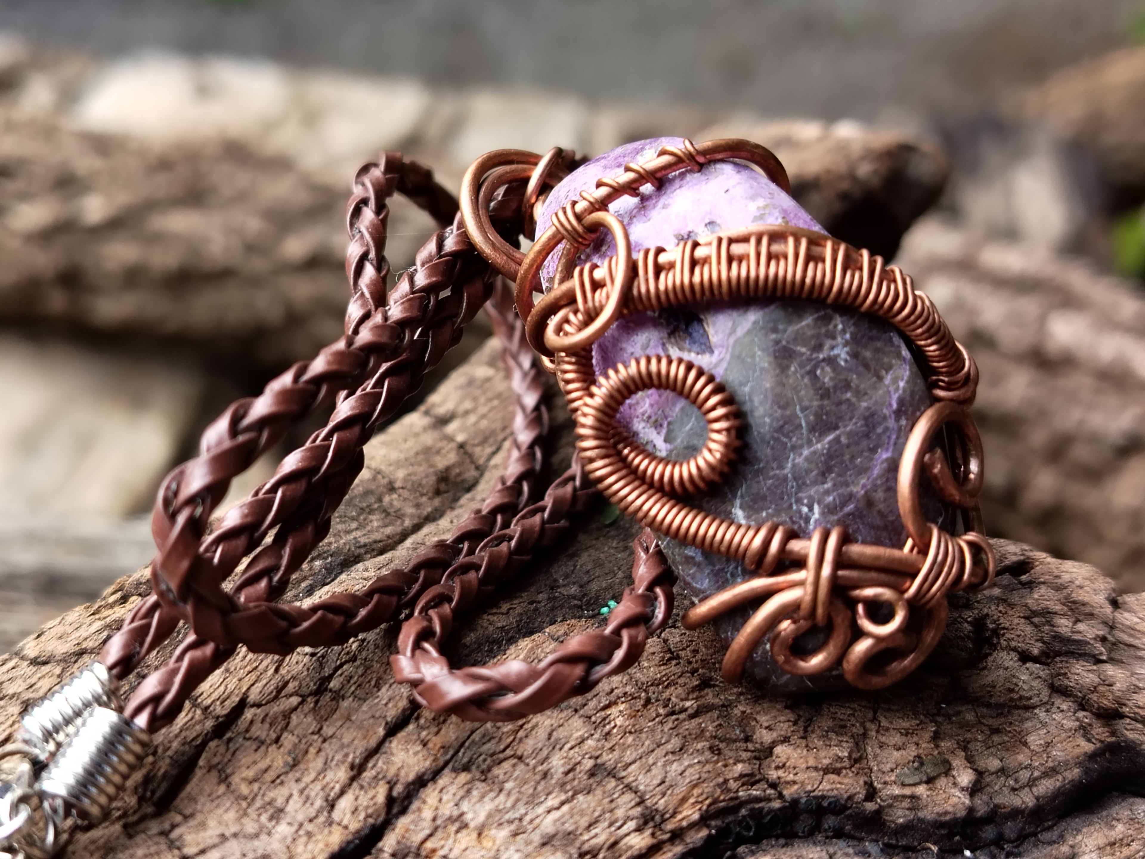 Hand Made Copper Wire Wrapped Pendants x 6 From Southern Africa - Toprock Gemstones and Minerals 