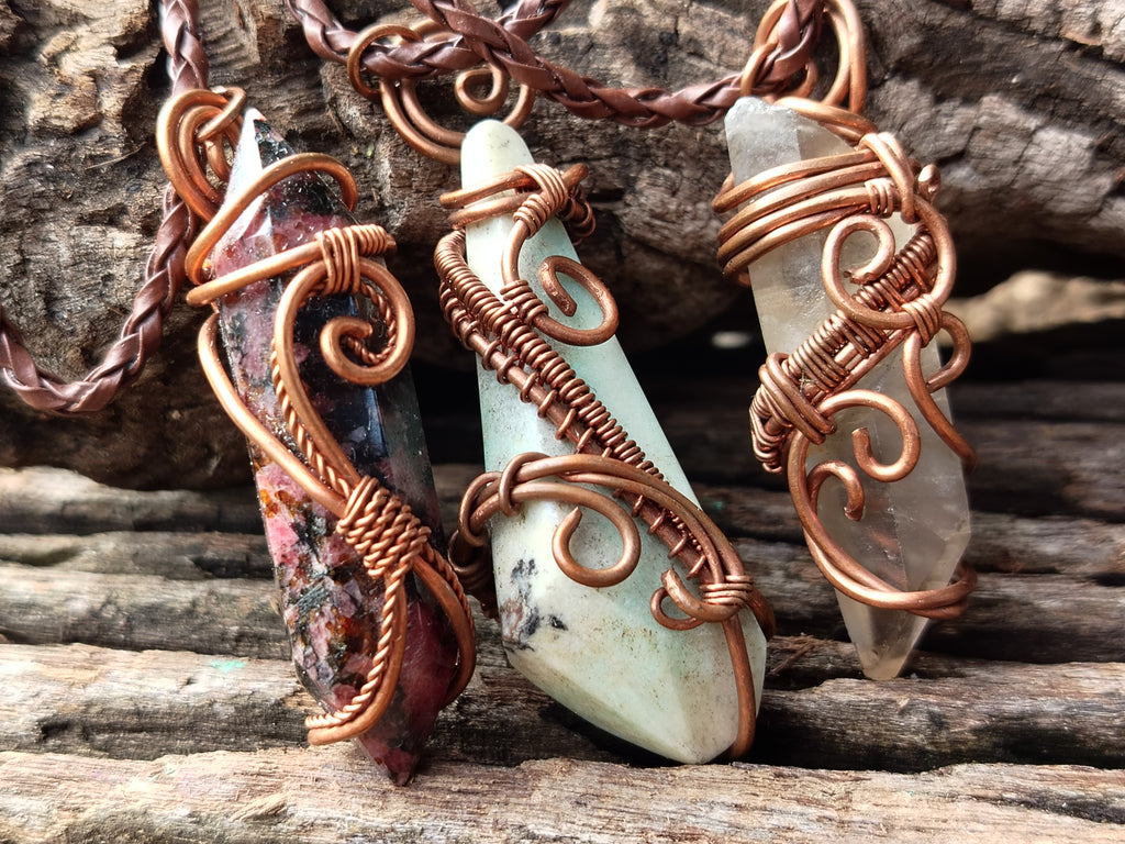 Hand Made Copper Wire Wrapped Pendants x 6 From Southern Africa - Toprock Gemstones and Minerals 