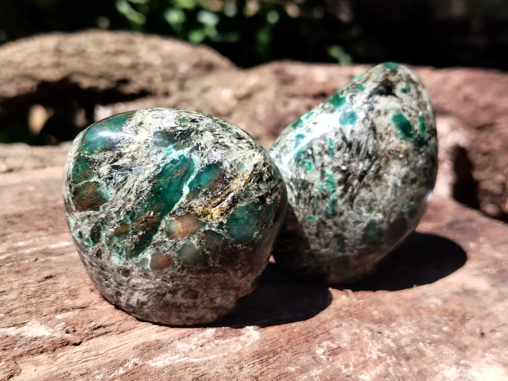 Polished Emerald Mica In Matrix Standing Free Forms x 6 From Mutoko, Zimbabwe - Toprock Gemstones and Minerals 