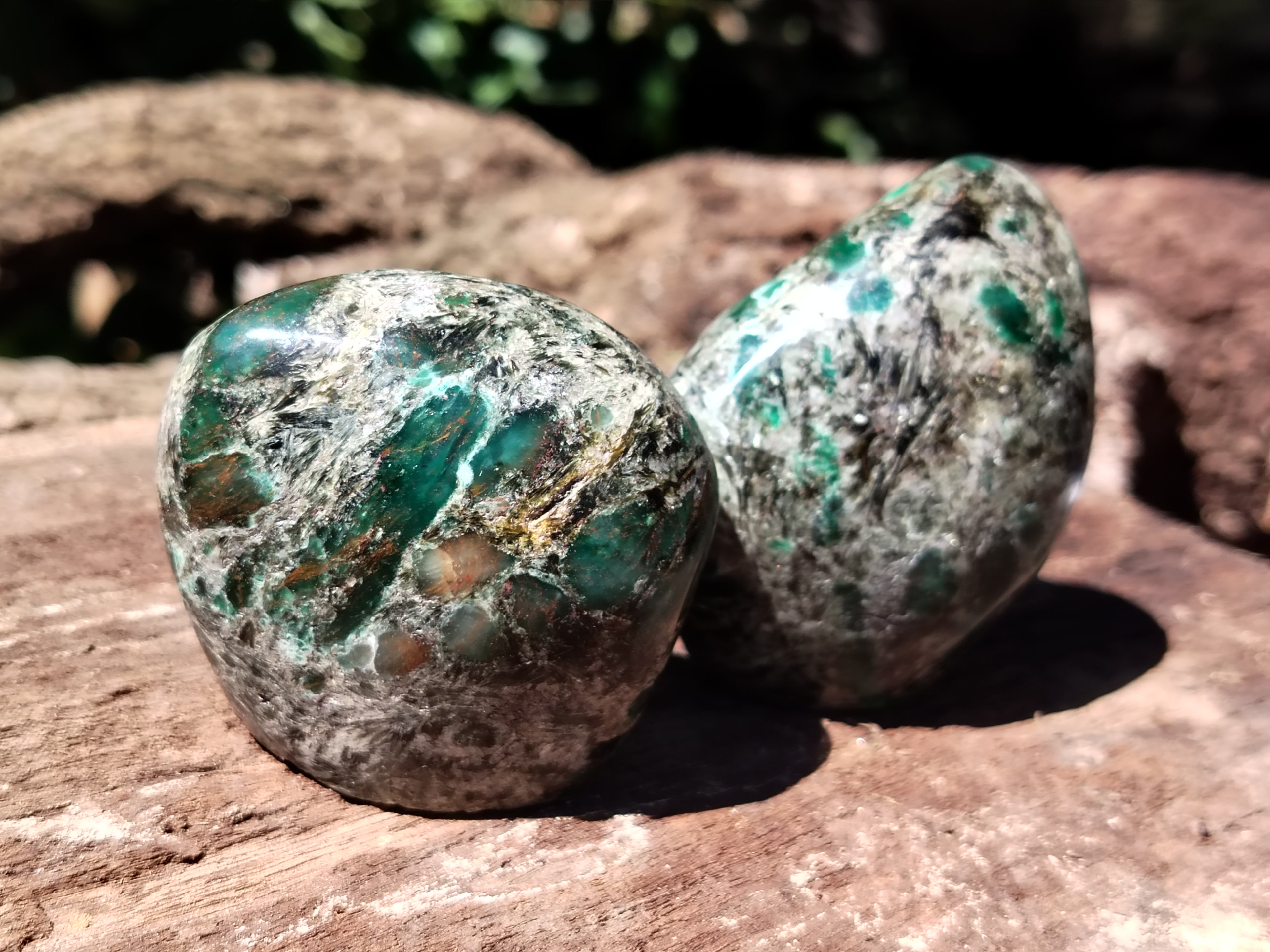 Polished Emerald Mica In Matrix Standing Free Forms x 6 From Mutoko, Zimbabwe - Toprock Gemstones and Minerals 