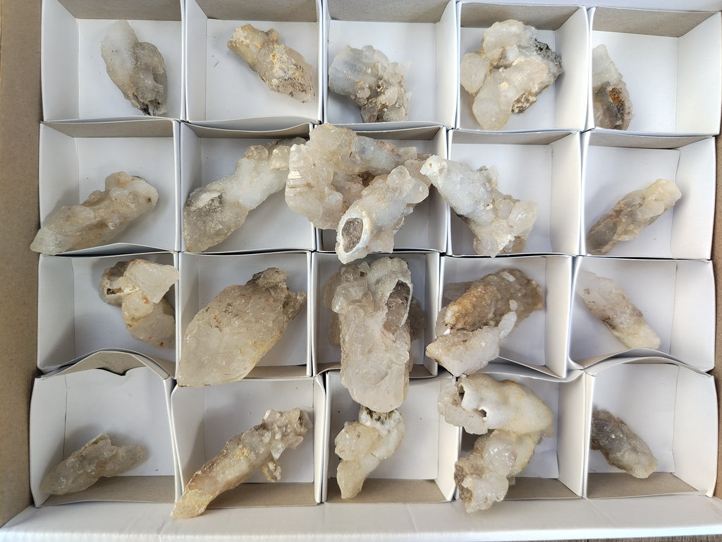 Natural Drusy Quartz Coated Calcite Pseudomorph Specimens x 20 From Lesotho - Toprock Gemstones and Minerals 