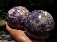 Polished Lepidolite with Pink Rubellite Spheres x 2 From Madagascar - Toprock Gemstones and Minerals 