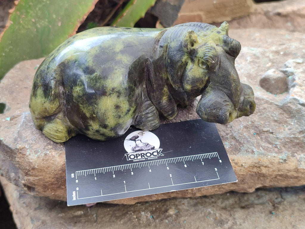 Hand Made Stone Hippo Carvings x 2 From Zimbabwe - Toprock Gemstones and Minerals 