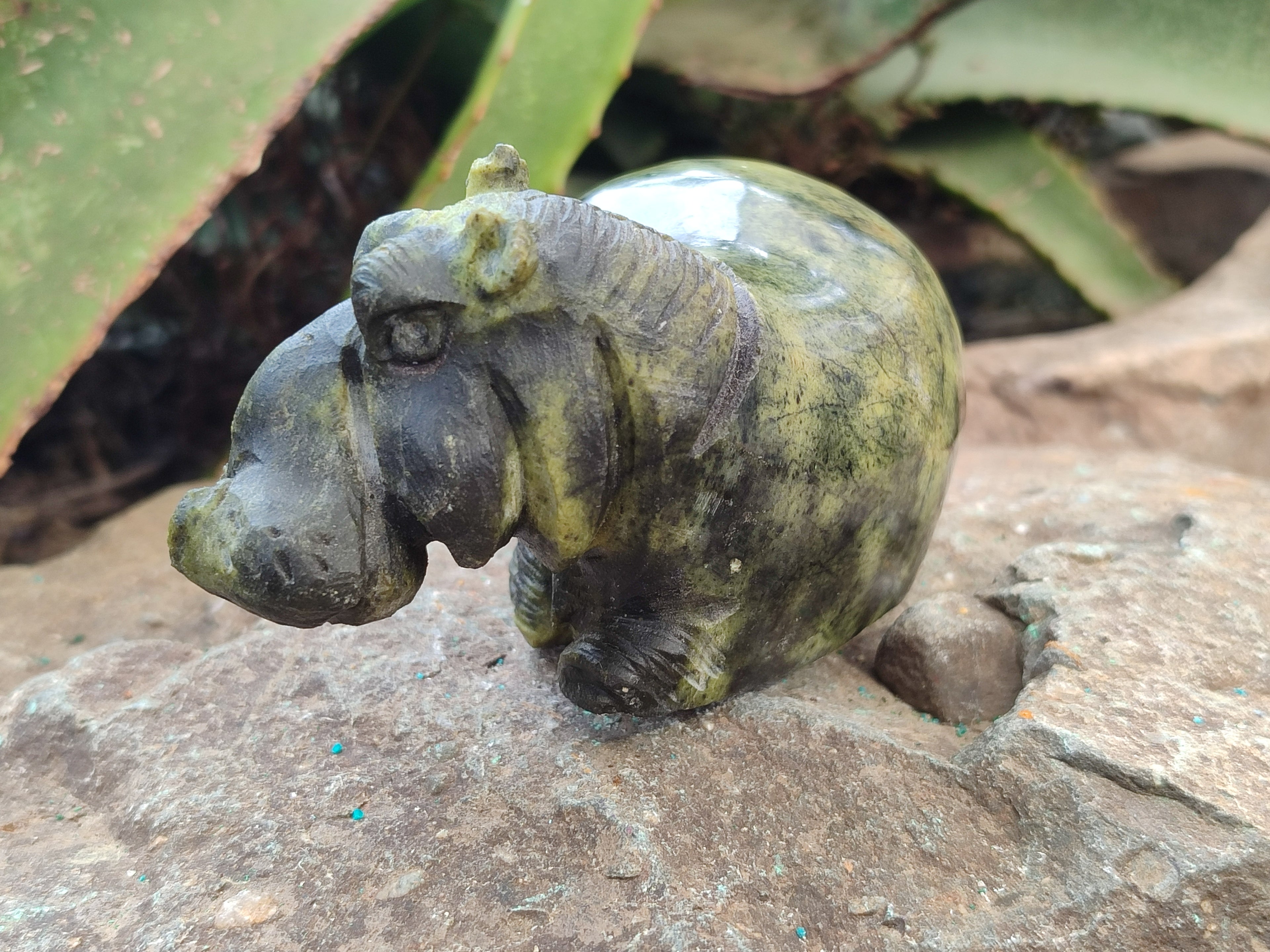 Hand Made Stone Hippo Carvings x 2 From Zimbabwe - Toprock Gemstones and Minerals 