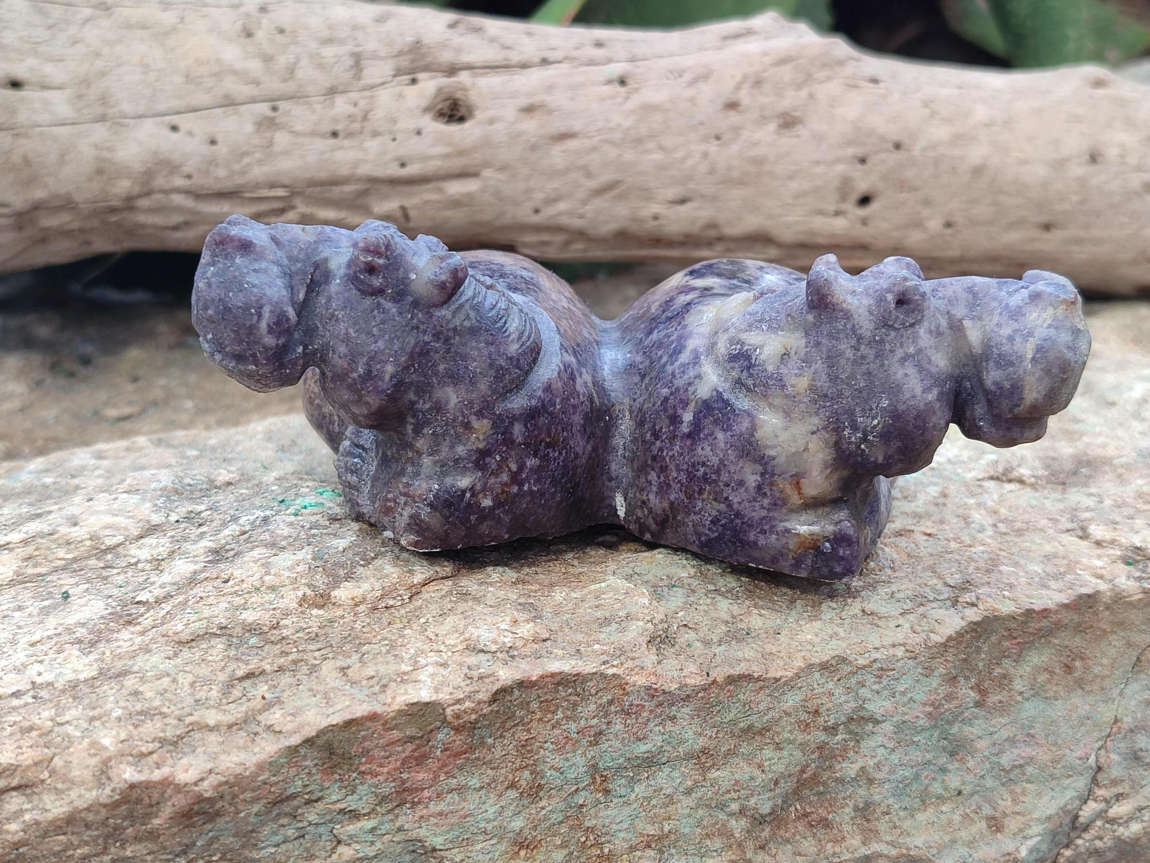 Hand Made Stone Hippo Carvings x 2 From Zimbabwe - Toprock Gemstones and Minerals 
