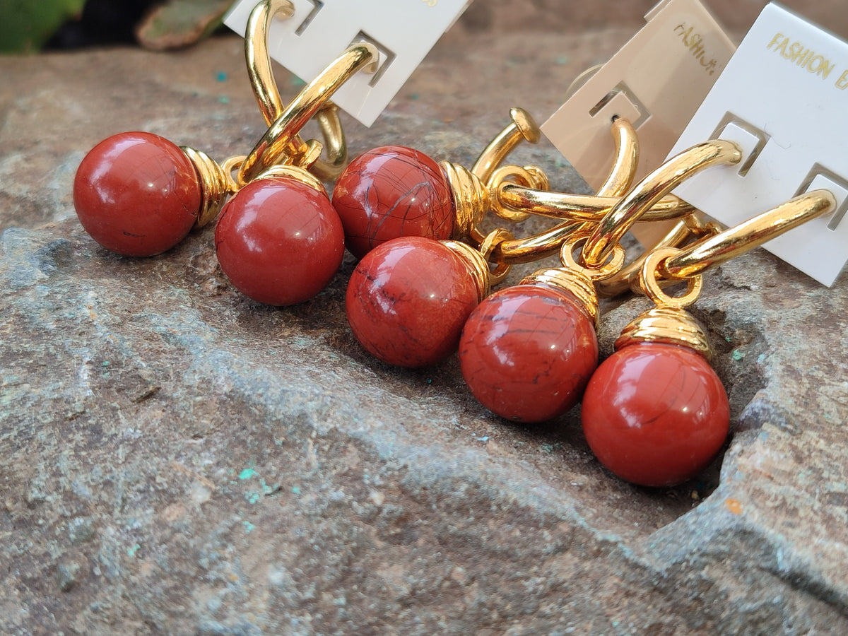 Hand Made Pair of Red Jasper Hoop Earrings - sold per item - From South Africa - Toprock Gemstones and Minerals 