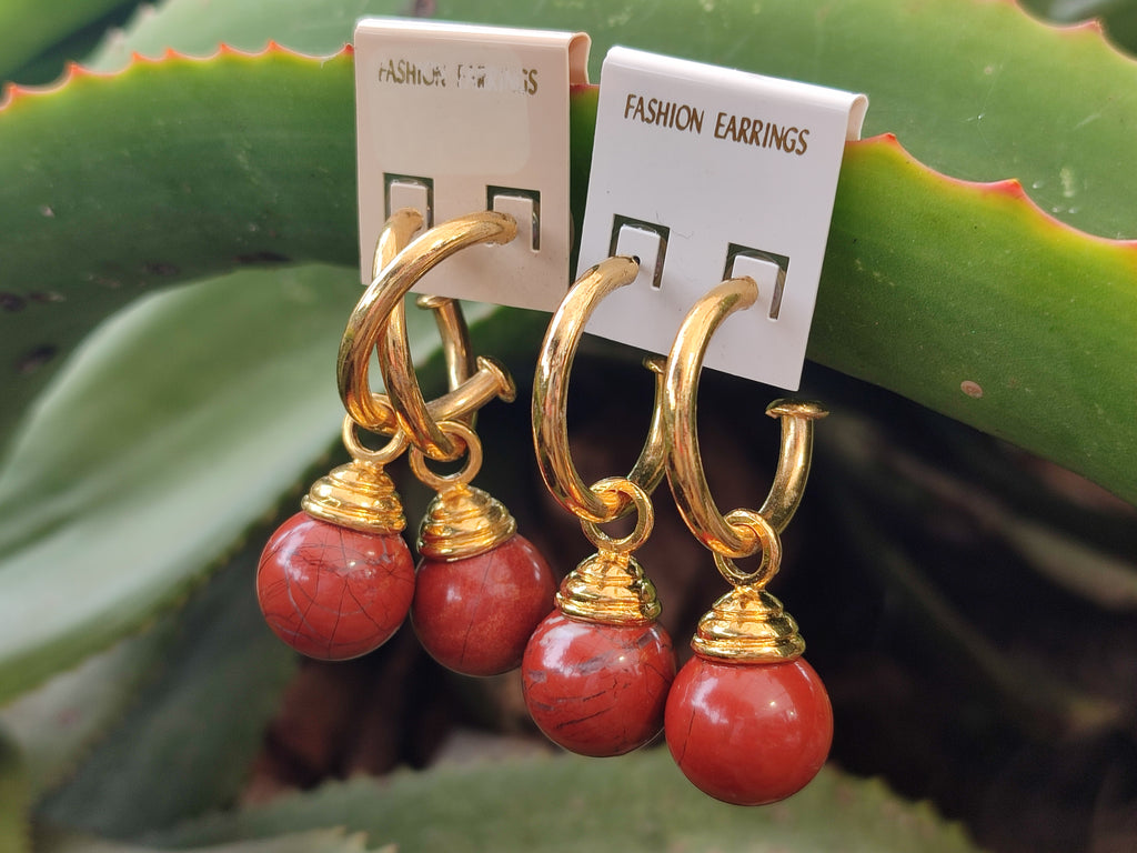 Hand Made Pair of Red Jasper Hoop Earrings - sold per item - From South Africa - Toprock Gemstones and Minerals 