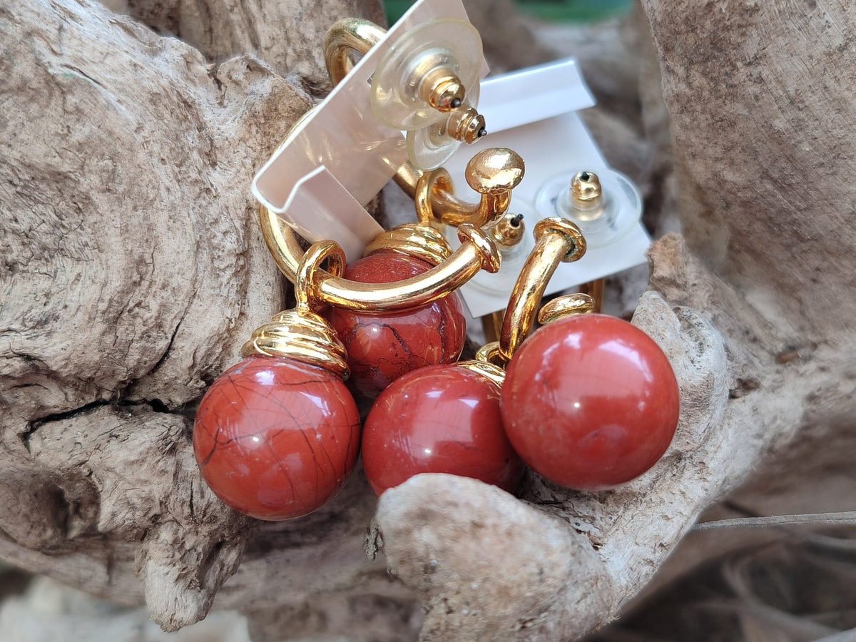 Hand Made Pair of Red Jasper Hoop Earrings - sold per item - From South Africa - Toprock Gemstones and Minerals 