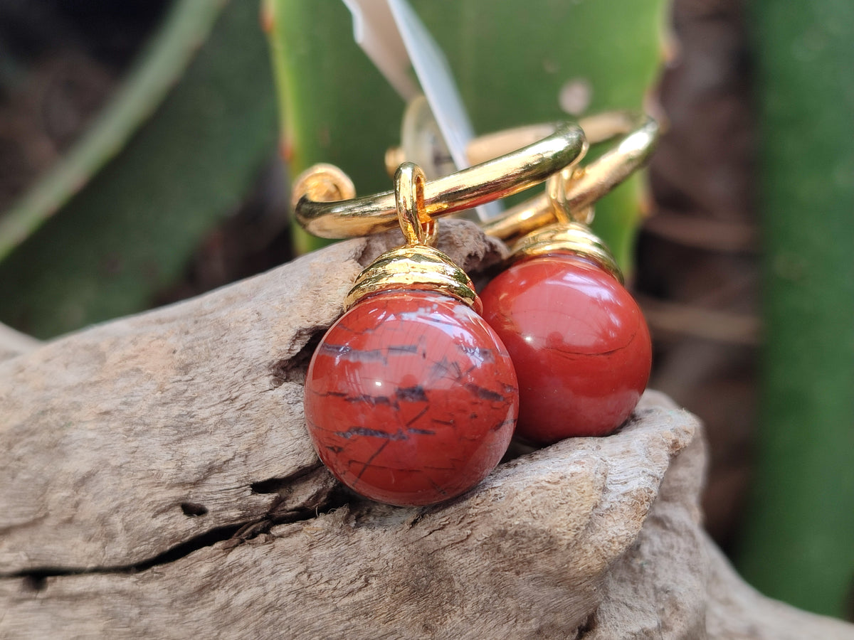 Hand Made Pair of Red Jasper Hoop Earrings - sold per item - From South Africa - Toprock Gemstones and Minerals 