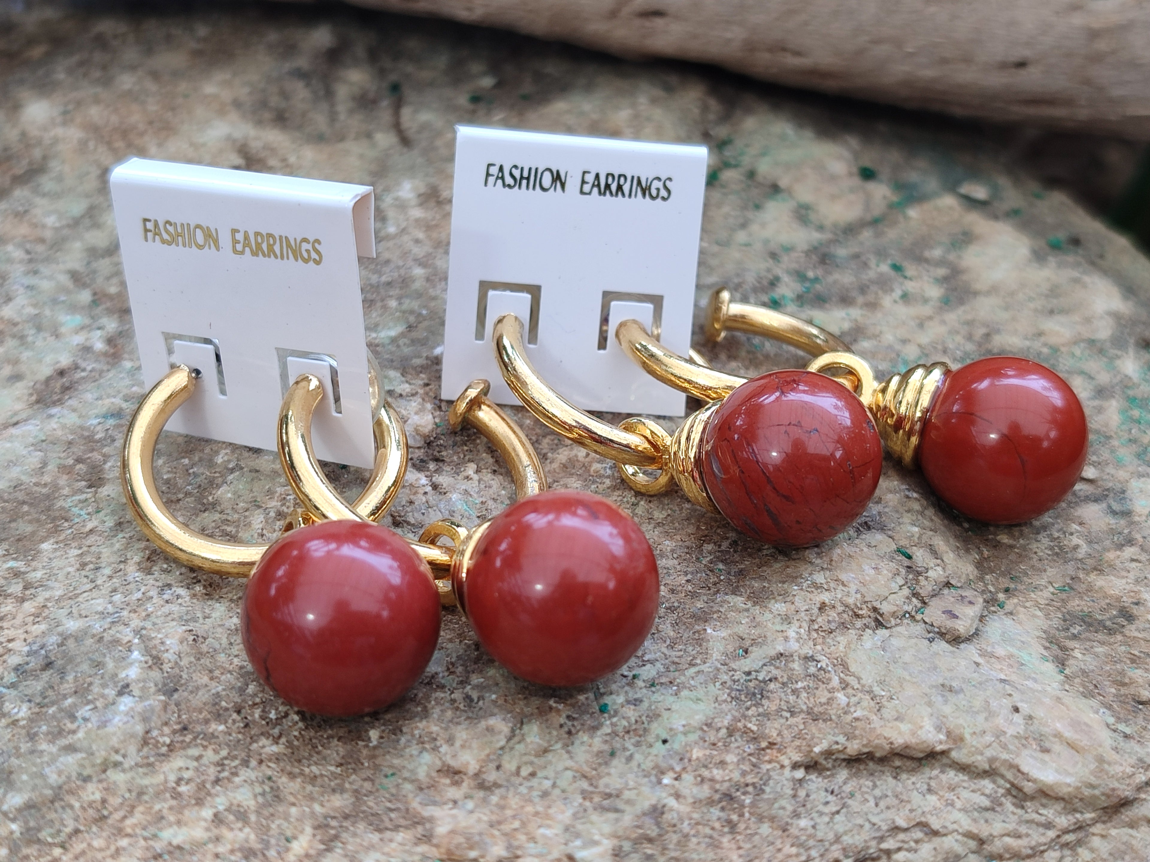Hand Made Pair of Red Jasper Hoop Earrings - sold per item - From South Africa - Toprock Gemstones and Minerals 