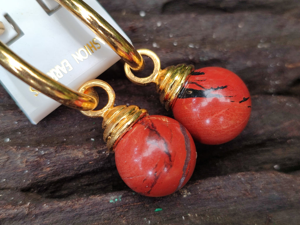 Hand Made Pair of Red Jasper Hoop Earrings - sold per item - From South Africa - Toprock Gemstones and Minerals 