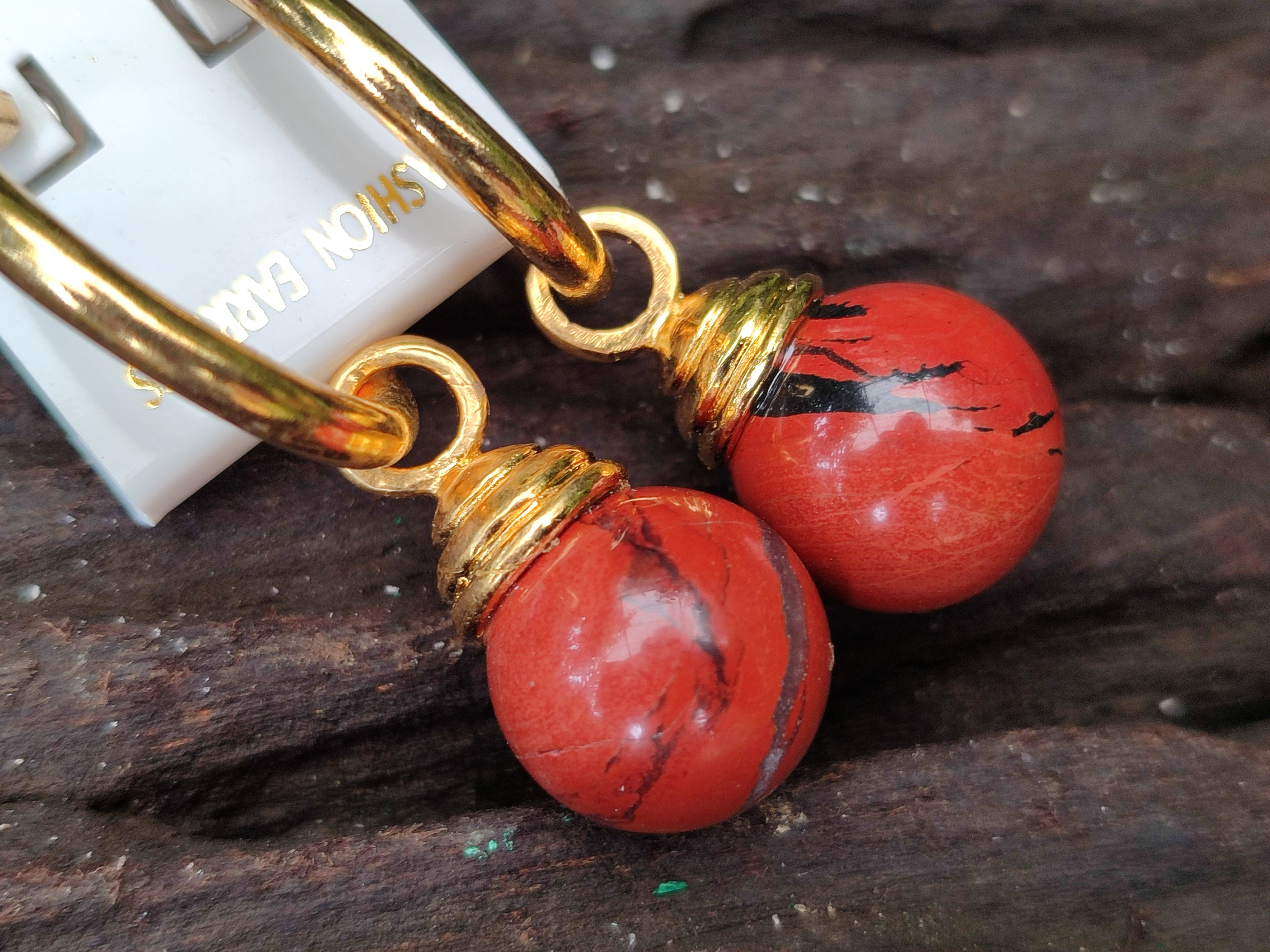 Hand Made Pair of Red Jasper Hoop Earrings - sold per item - From South Africa - Toprock Gemstones and Minerals 