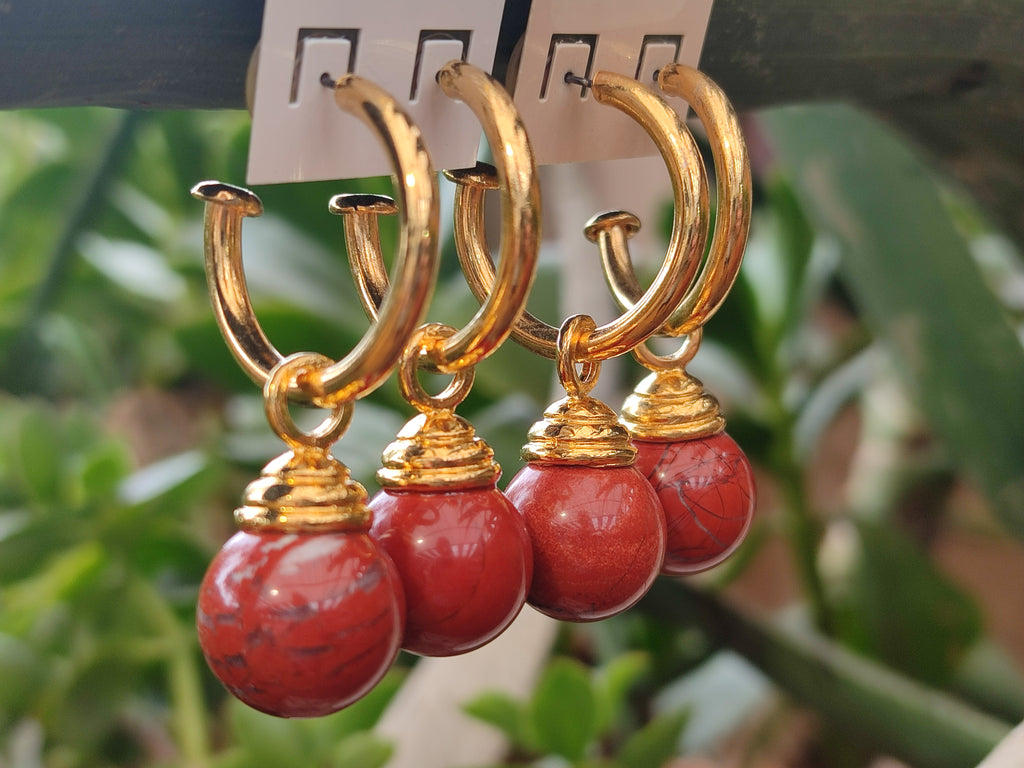 Hand Made Pair of Red Jasper Hoop Earrings - sold per item - From South Africa - Toprock Gemstones and Minerals 
