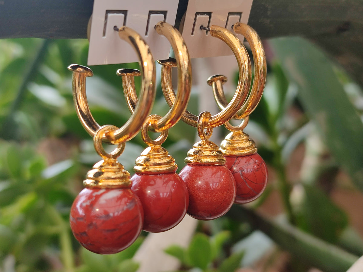 Hand Made Pair of Red Jasper Hoop Earrings - sold per item - From South Africa - Toprock Gemstones and Minerals 