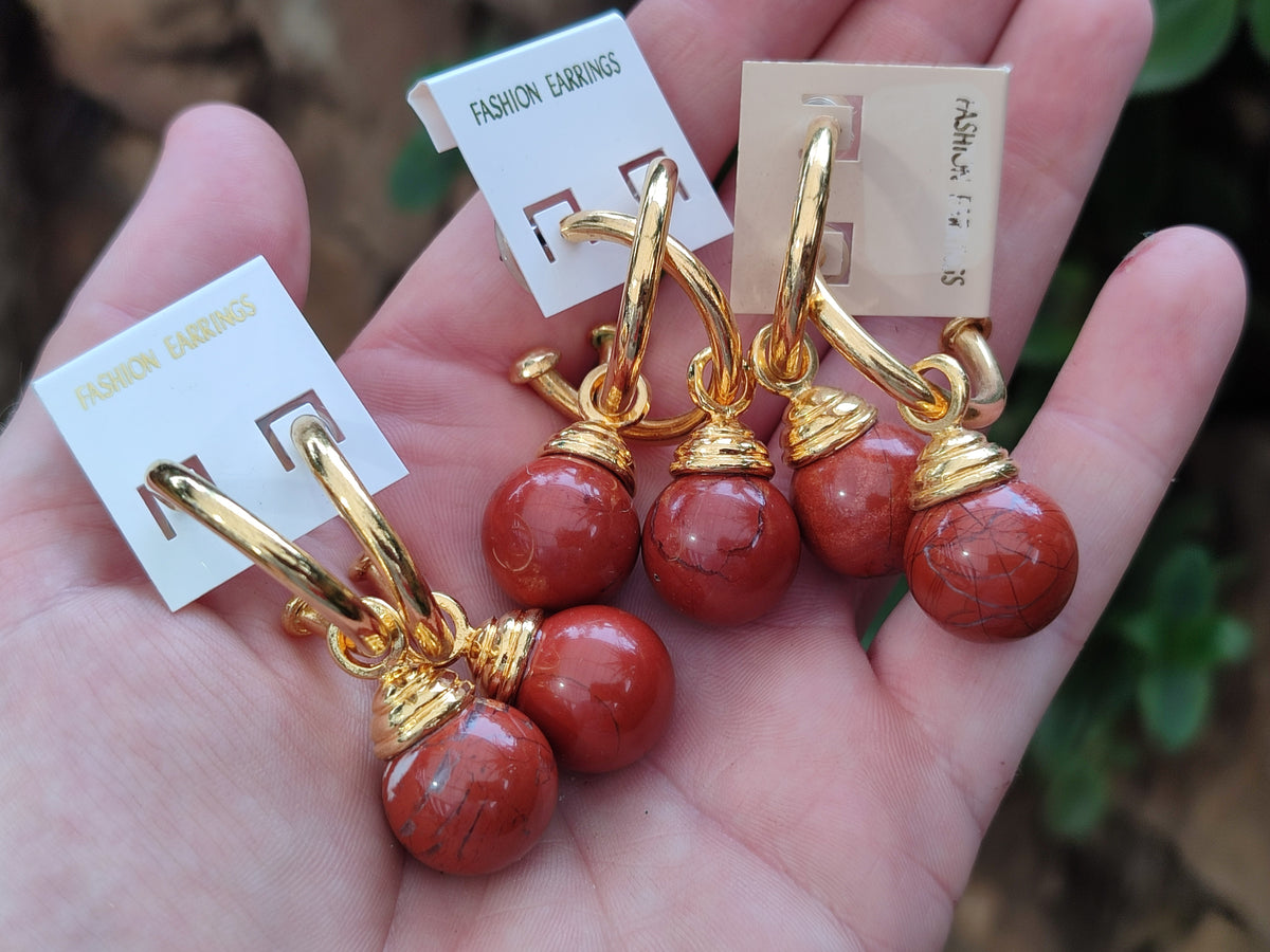 Hand Made Pair of Red Jasper Hoop Earrings - sold per item - From South Africa - Toprock Gemstones and Minerals 