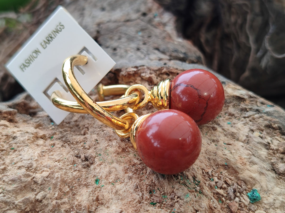 Hand Made Pair of Red Jasper Hoop Earrings - sold per item - From South Africa - Toprock Gemstones and Minerals 