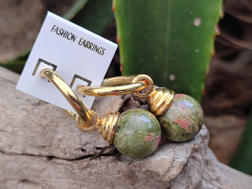 Hand Made Pair Of Unakite Hoop Earrings - sold per item - From South Africa - Toprock Gemstones and Minerals 