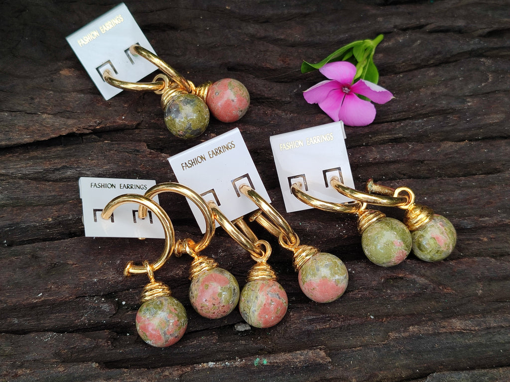 Hand Made Pair Of Unakite Hoop Earrings - sold per item - From South Africa - Toprock Gemstones and Minerals 