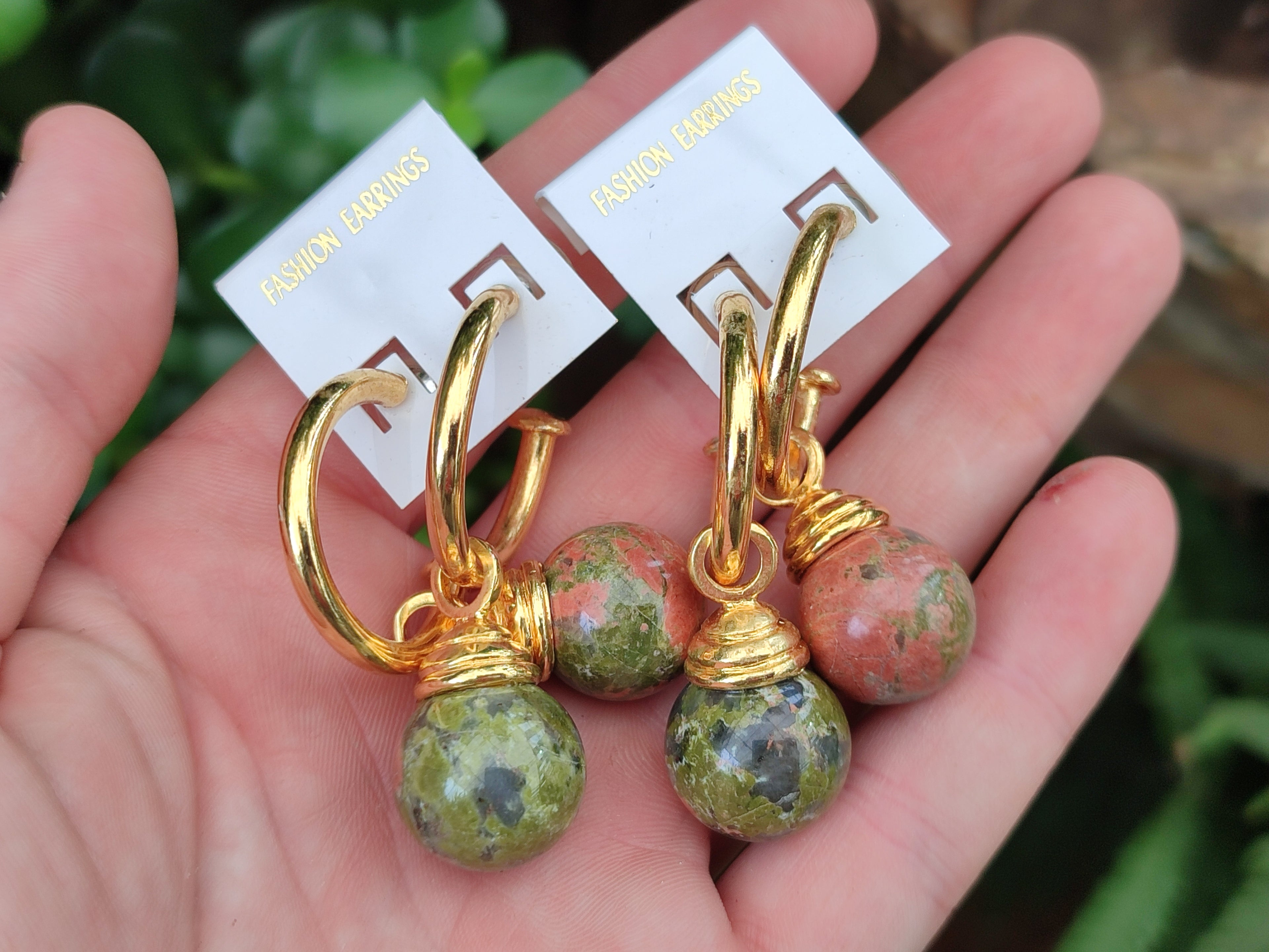 Hand Made Pair Of Unakite Hoop Earrings - sold per item - From South Africa - Toprock Gemstones and Minerals 