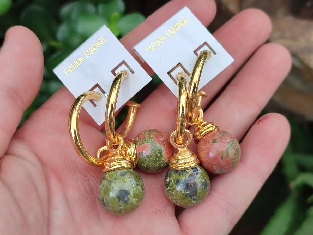 Hand Made Pair Of Unakite Hoop Earrings - sold per item - From South Africa - Toprock Gemstones and Minerals 