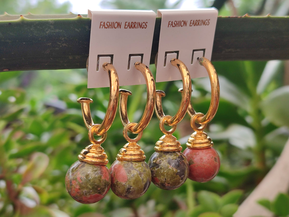 Hand Made Pair Of Unakite Hoop Earrings - sold per item - From South Africa - Toprock Gemstones and Minerals 