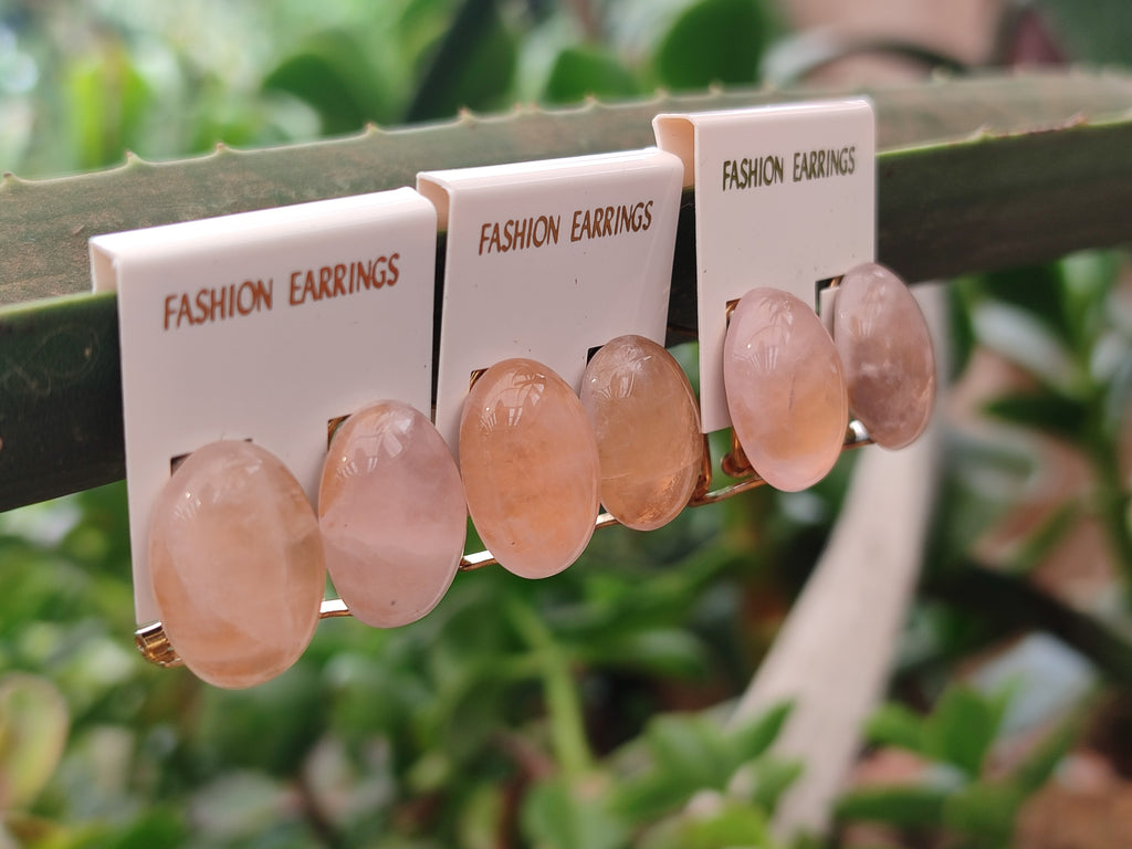 Hand Made Pair Of Pink Moonstone Cabochon Earrings - Sold Per Item - From Madagascar - Toprock Gemstones and Minerals 
