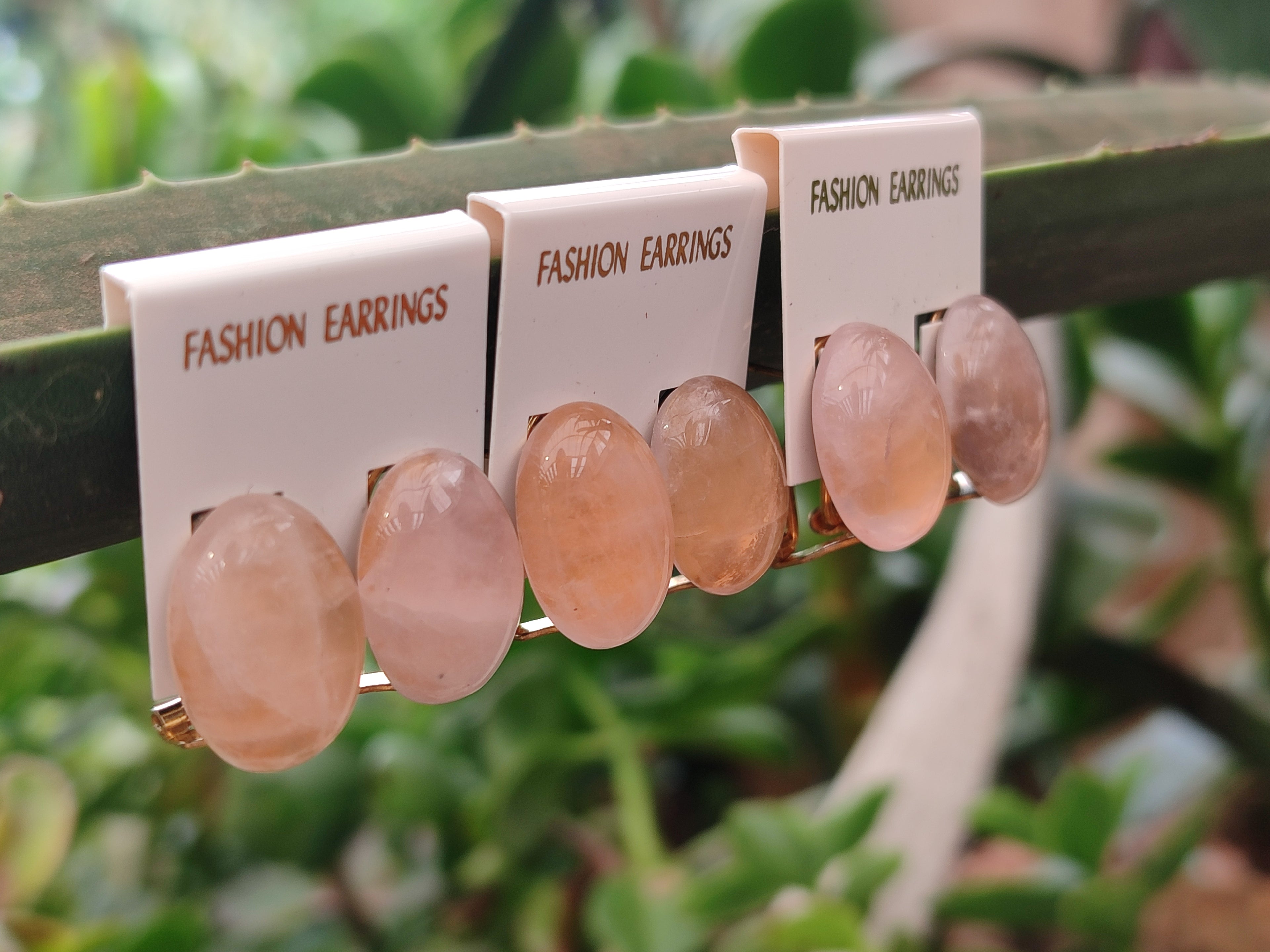 Hand Made Pair Of Pink Moonstone Cabochon Earrings - Sold Per Item - From Madagascar - Toprock Gemstones and Minerals 