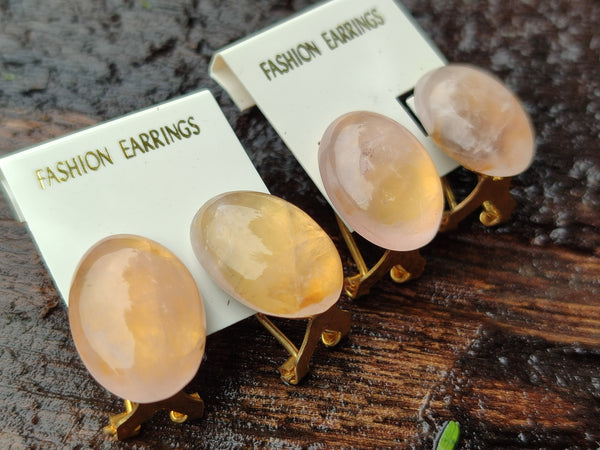 Hand Made Pair Of Pink Moonstone Cabochon Earrings - Sold Per Item - From Madagascar