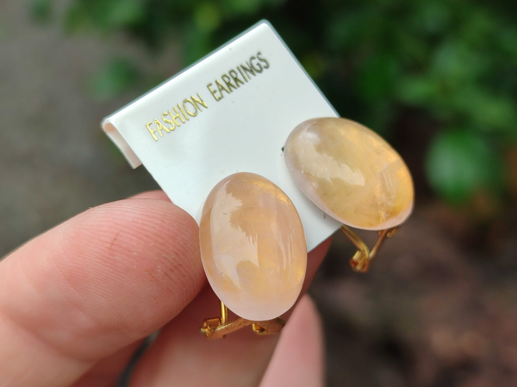Hand Made Pair Of Pink Moonstone Cabochon Earrings - Sold Per Item - From Madagascar - Toprock Gemstones and Minerals 