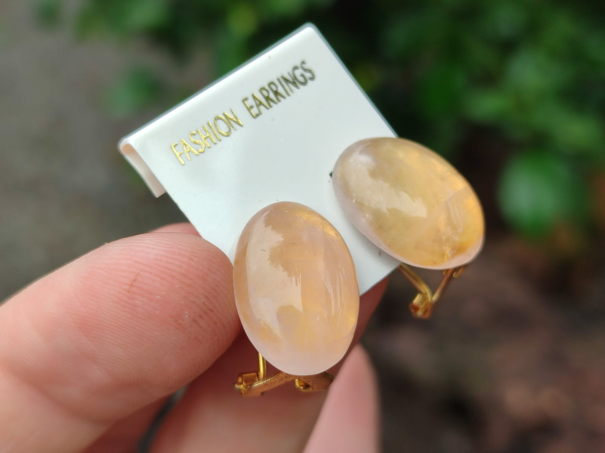 Hand Made Pair Of Pink Moonstone Cabochon Earrings - Sold Per Item - From Madagascar - Toprock Gemstones and Minerals 