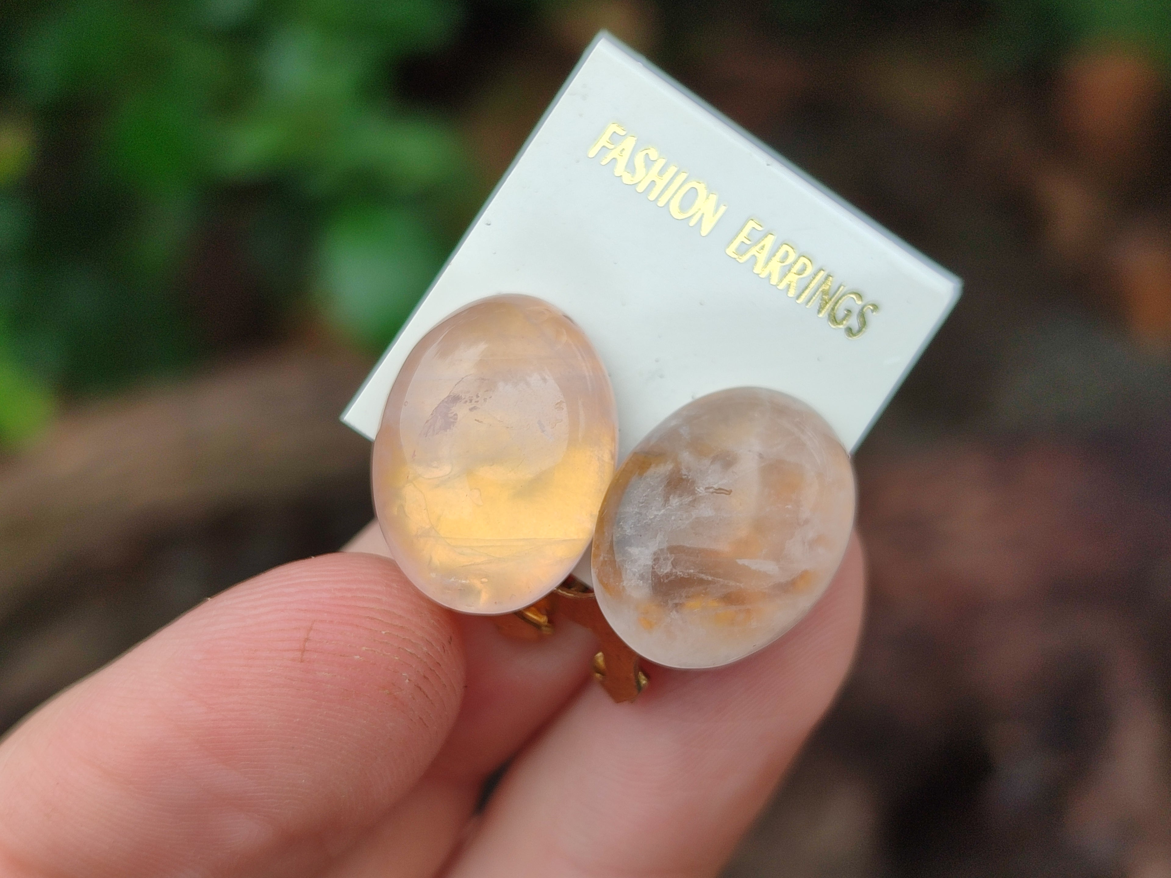 Hand Made Pair Of Pink Moonstone Cabochon Earrings - Sold Per Item - From Madagascar - Toprock Gemstones and Minerals 
