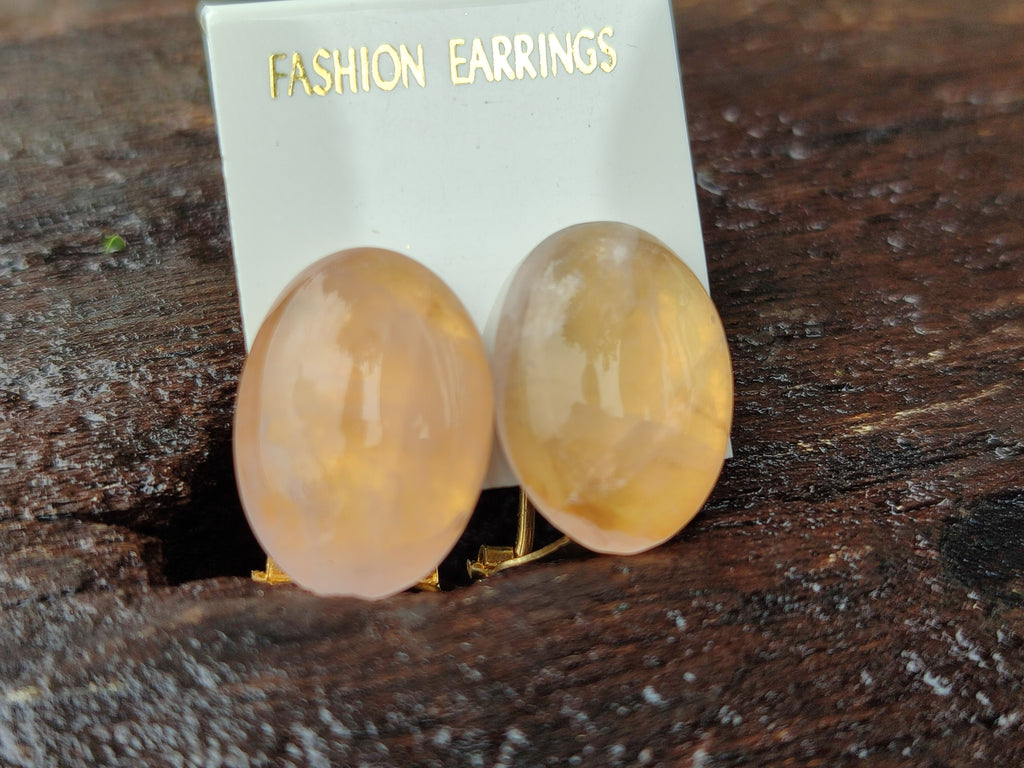 Hand Made Pair Of Pink Moonstone Cabochon Earrings - Sold Per Item - From Madagascar - Toprock Gemstones and Minerals 