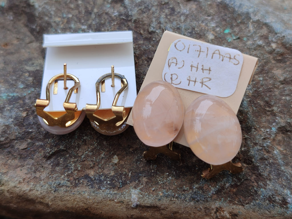 Hand Made Pair Of Pink Moonstone Cabochon Earrings - Sold Per Item - From Madagascar - Toprock Gemstones and Minerals 