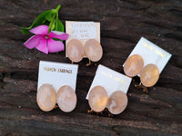 Hand Made Pair Of Pink Moonstone Cabochon Earrings - Sold Per Item - From Madagascar
