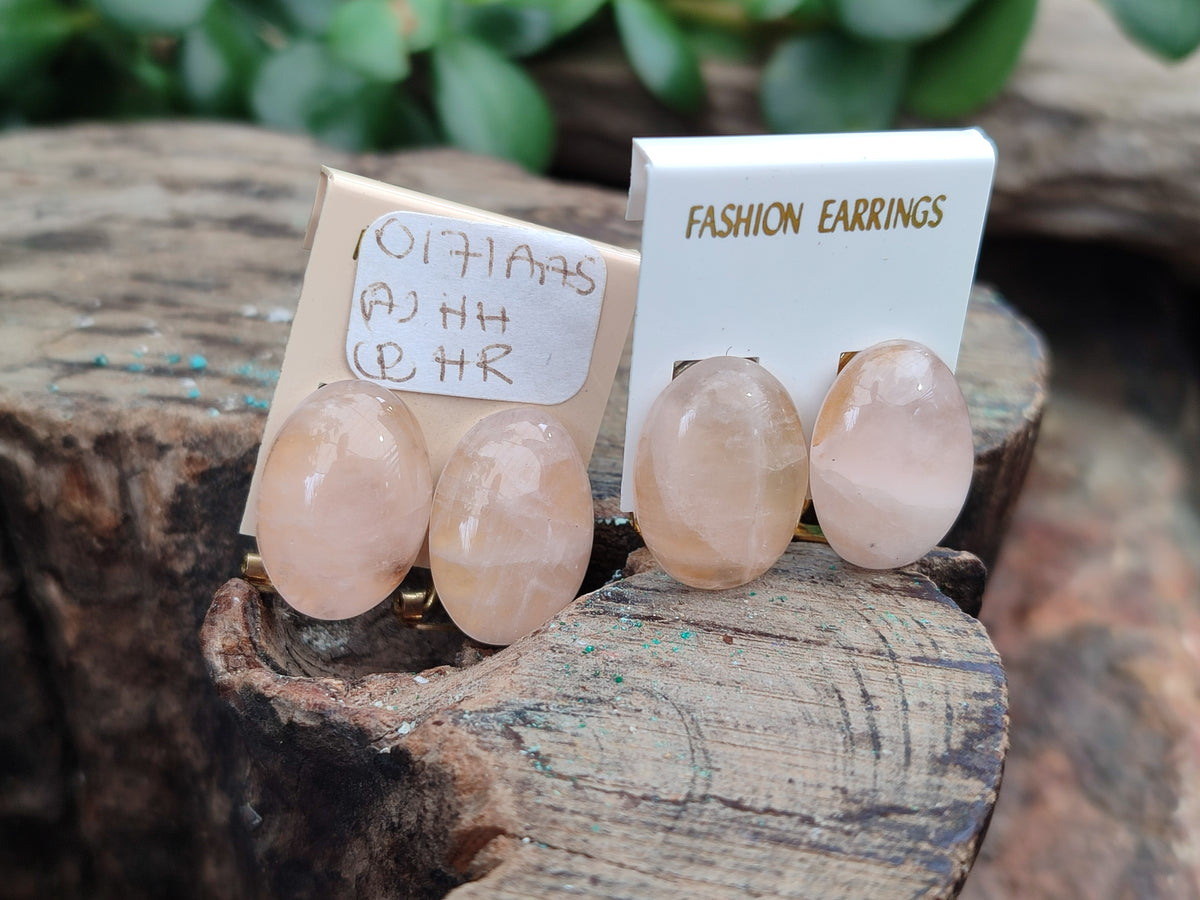 Hand Made Pair Of Pink Moonstone Cabochon Earrings - Sold Per Item - From Madagascar - Toprock Gemstones and Minerals 