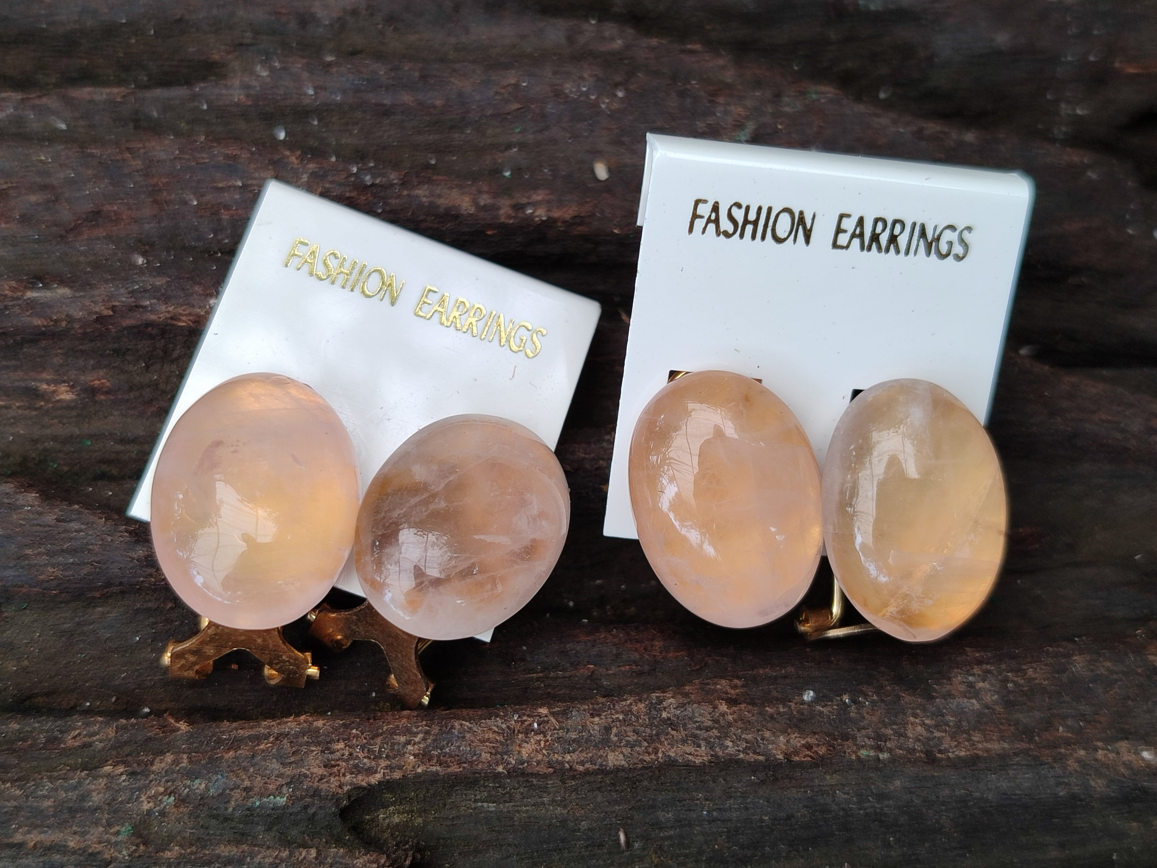 Hand Made Pair Of Pink Moonstone Cabochon Earrings - Sold Per Item - From Madagascar - Toprock Gemstones and Minerals 