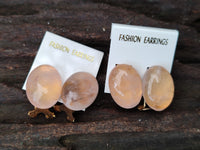 Hand Made Pair Of Pink Moonstone Cabochon Earrings - Sold Per Item - From Madagascar