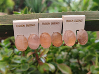 Hand Made Pair Of Pink Moonstone Cabochon Earrings - Sold Per Item - From Madagascar