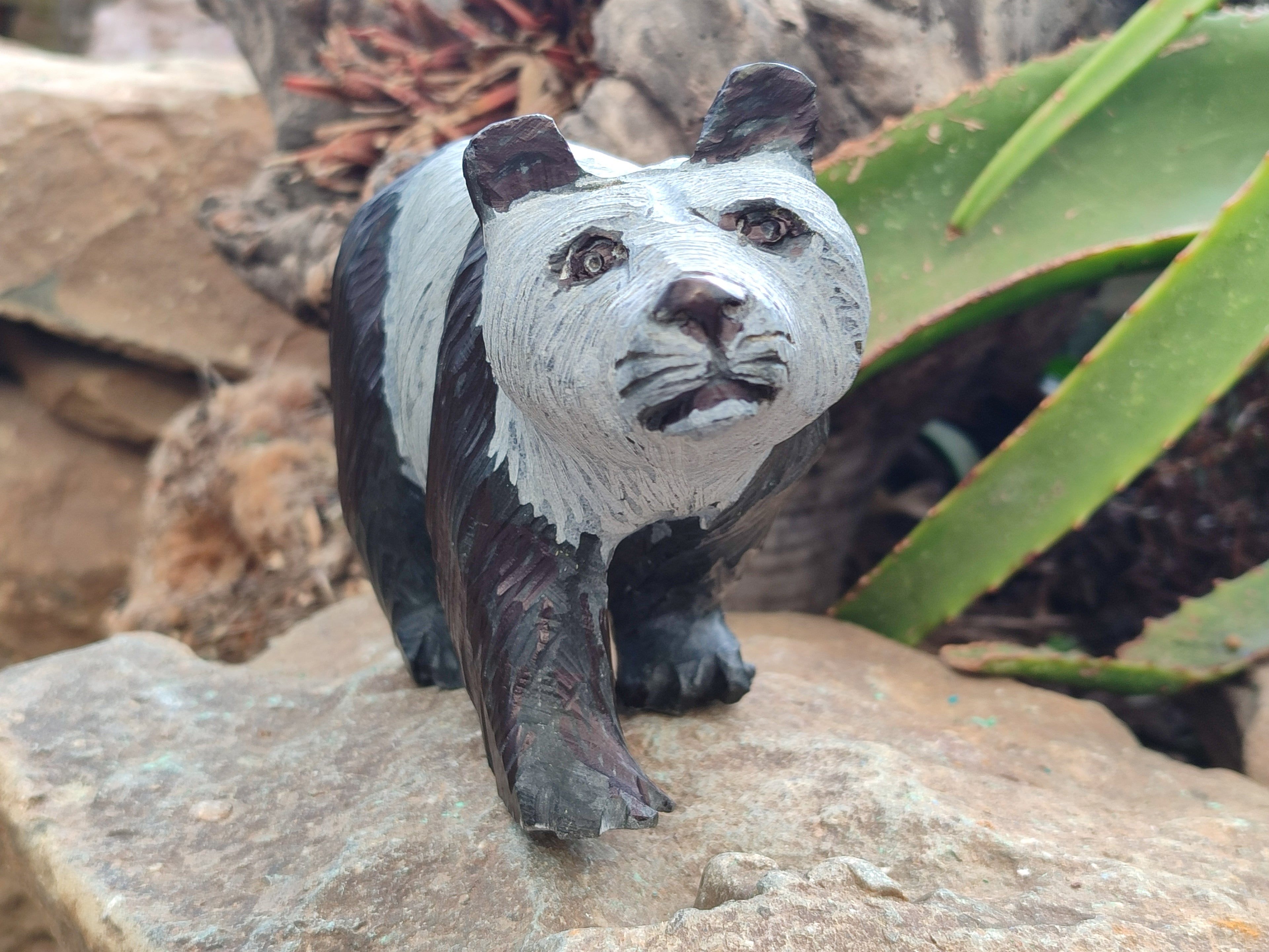 Hand Made Soapstone Panda Carving x 1 From Zimbabwe - Toprock Gemstones and Minerals 