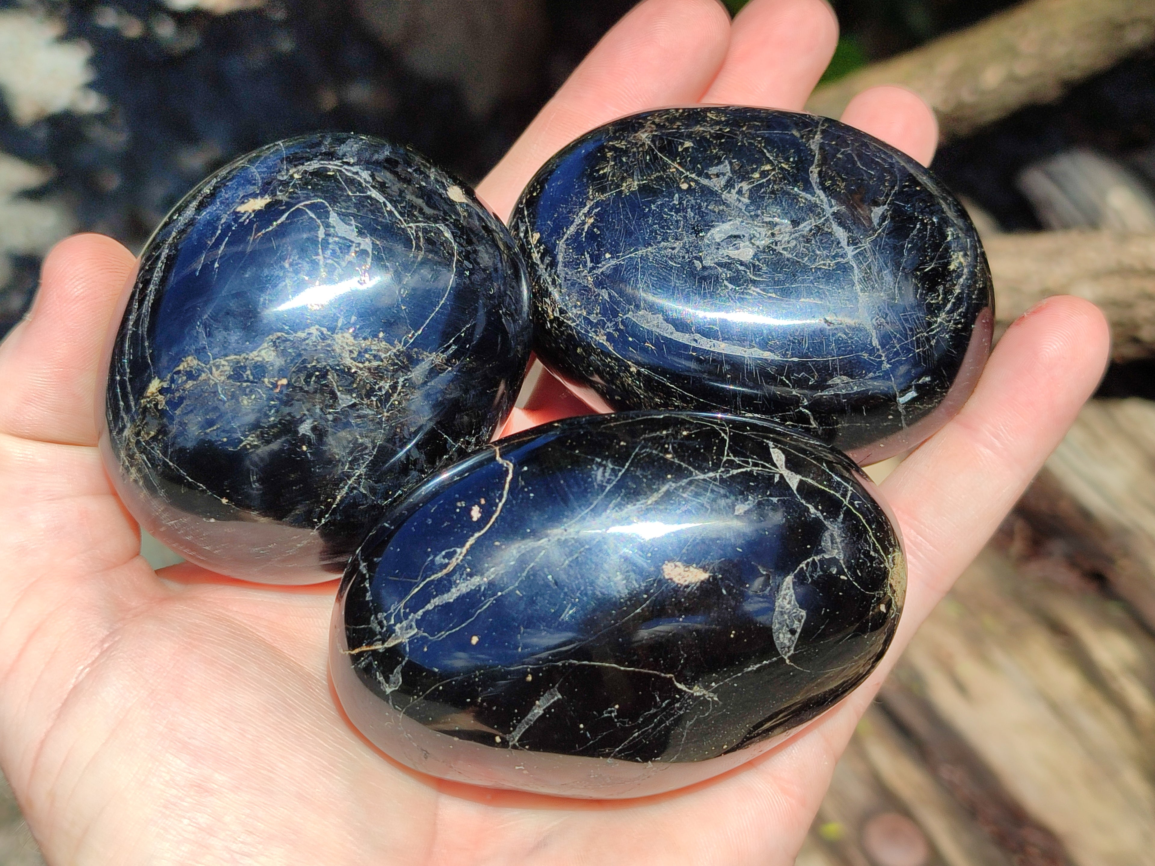 Polished Black Tourmaline Palm Stones x 12 From Madagascar - Toprock Gemstones and Minerals 