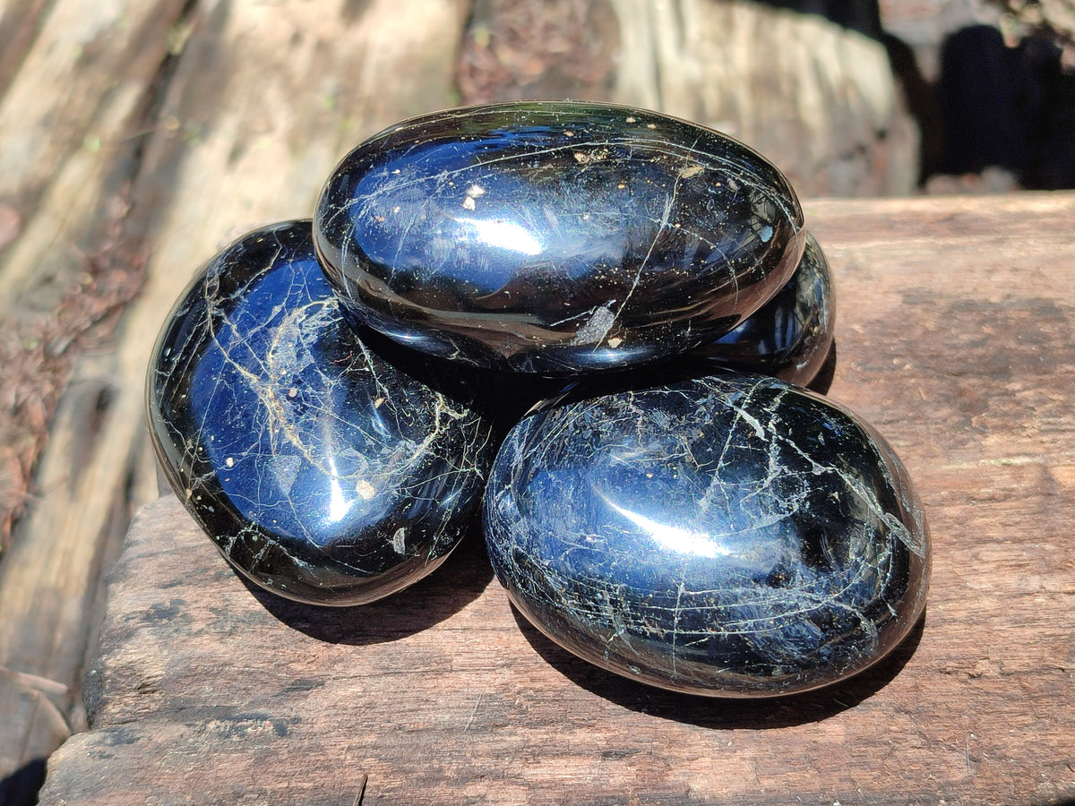 Polished Black Tourmaline Palm Stones x 12 From Madagascar - Toprock Gemstones and Minerals 