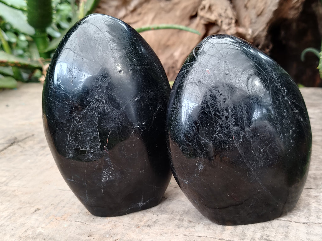 Polished Black Basalt Standing Free Forms x 2 From Antsirabe, Madagascar - Toprock Gemstones and Minerals 