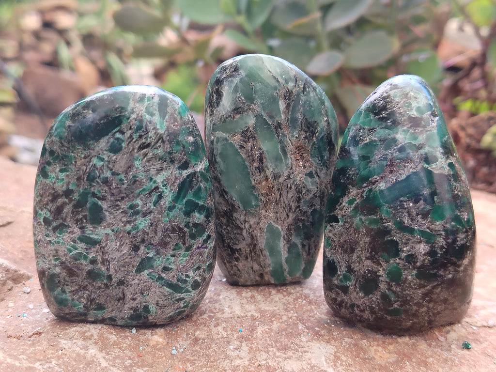 Polished Emerald Mica In Matrix Standing Free Forms x 6 From Mutoko, Zimbabwe - Toprock Gemstones and Minerals 