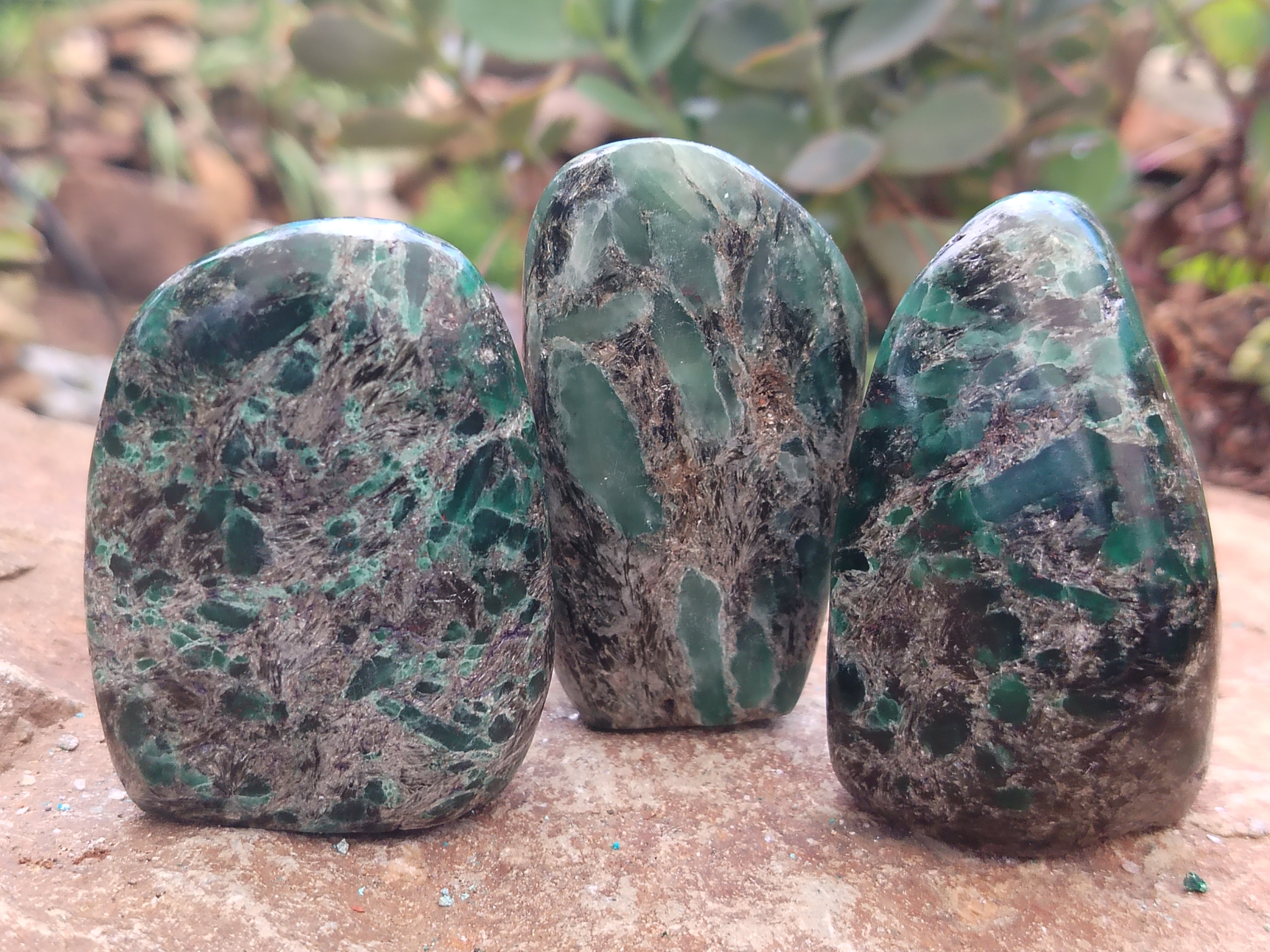 Polished Emerald Mica In Matrix Standing Free Forms x 6 From Mutoko, Zimbabwe - Toprock Gemstones and Minerals 