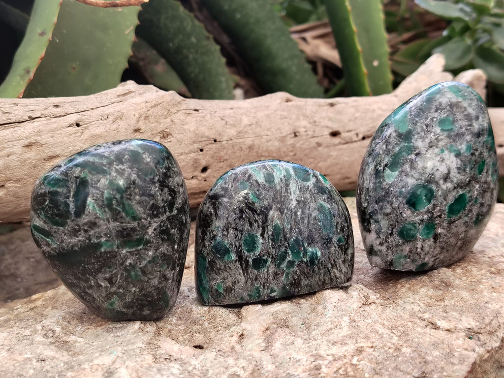 Polished Emerald Mica In Matrix Standing Free Forms x 6 From Mutoko, Zimbabwe - Toprock Gemstones and Minerals 