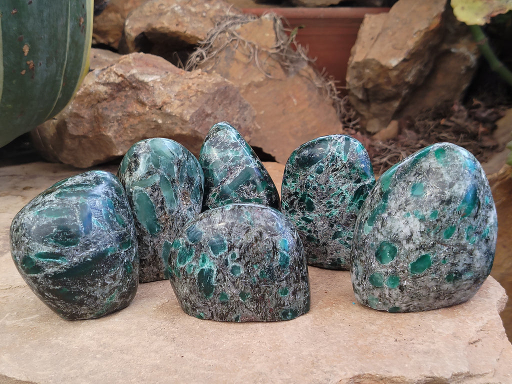 Polished Emerald Mica In Matrix Standing Free Forms x 6 From Mutoko, Zimbabwe - Toprock Gemstones and Minerals 