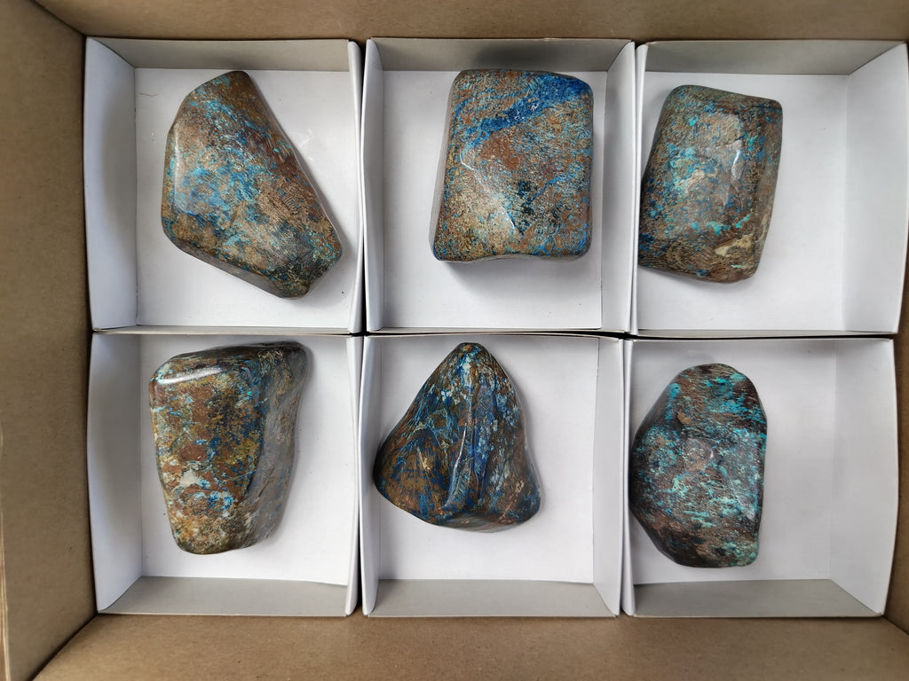 Polished Shattuckite Free Forms x 6 From Congo - Toprock Gemstones and Minerals 