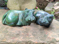 Hand Made Ruby Corundum In Chrome Verdite Hippo Carvings x 2 From Zimbabwe - Toprock Gemstones and Minerals 