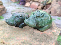 Hand Made Ruby Corundum In Chrome Verdite Hippo Carvings x 2 From Zimbabwe - Toprock Gemstones and Minerals 